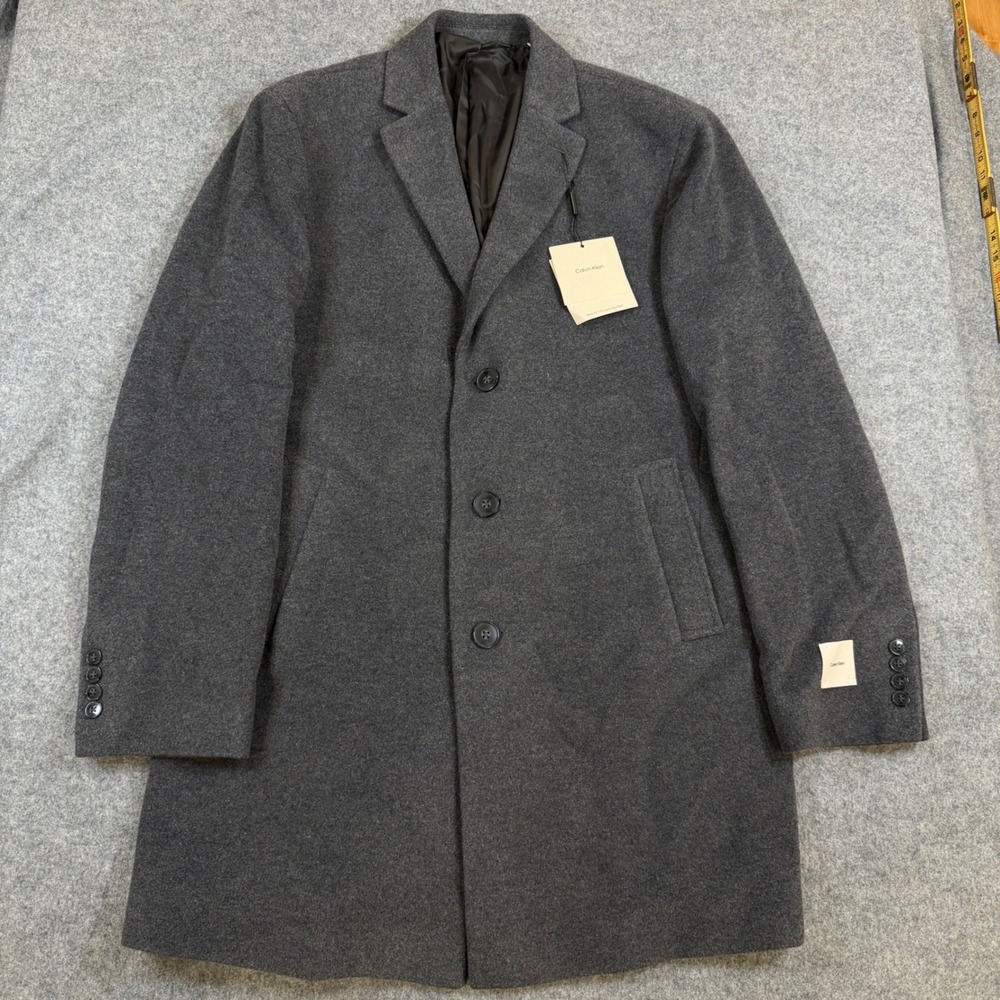Calvin Klein Prosper Grey Wool Blend Slim Fit Overcoat 42R PROSO7OUX123
